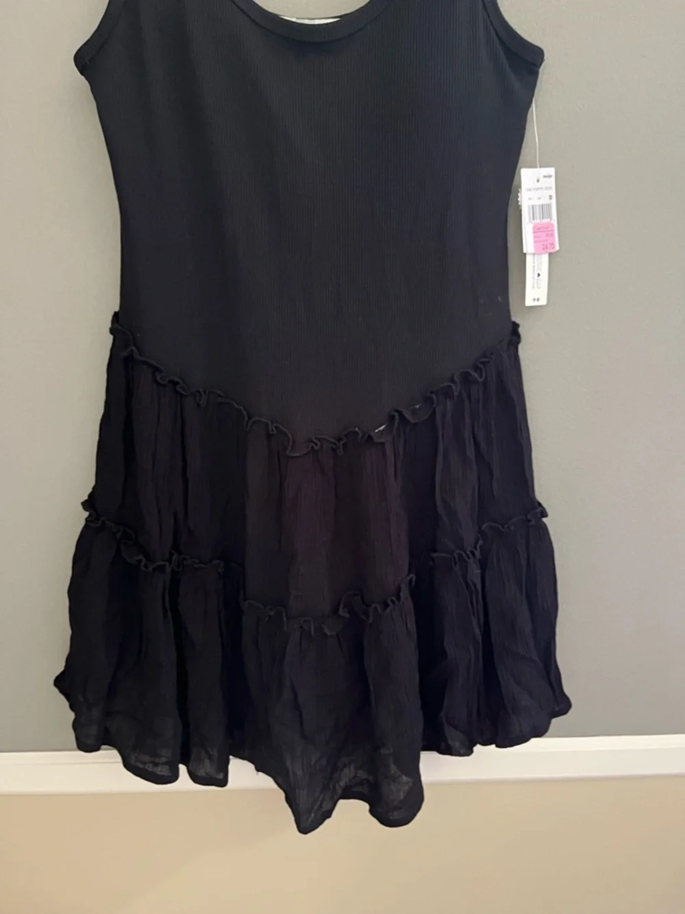 NWT Tank Romper Dress Removable Bra Cup Inserts Black Tiered Tank Mini Dress - Picture 2 of 10